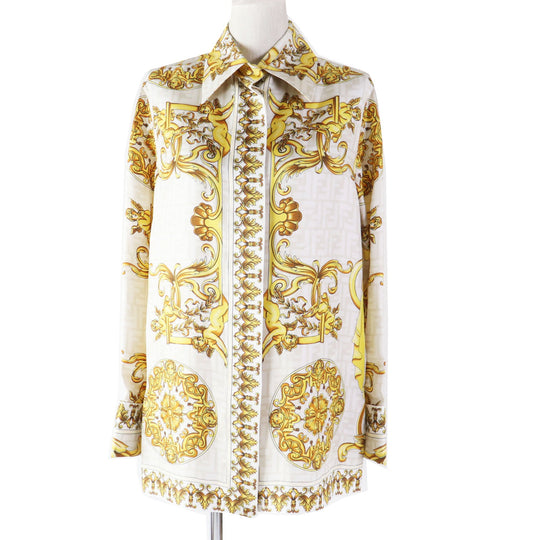 FENDI Long sleeve shirt FS7891 Main: 100% silk light beige Women 36 Used Authentic