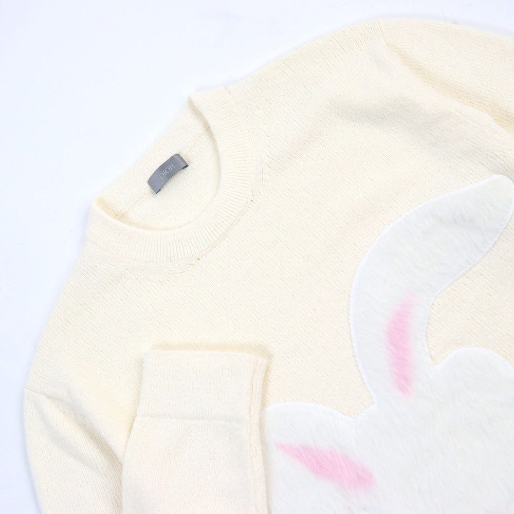 Dior HOMME knit 313M657AT498 Outer: 68% cotton, Outer: 32% nylon, Embroidered part: 70% nylon, 30% polyester, Trim: 50% wool, 50% acrylic Ivory mens S Used Authentic