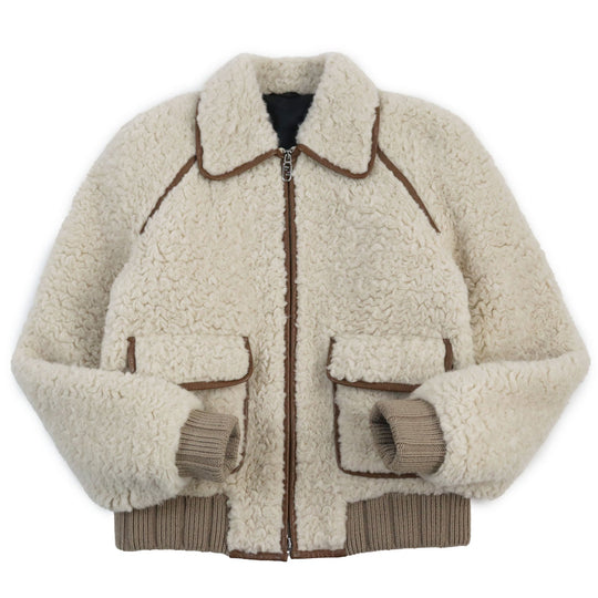 FENDI Blouson FW1163 Outer: 57% wool, Outer: 43% alpaca, Part: leather, Part: 100% wool, Lining: 100% cupra, Filling: 100% polyester Beige brown mens 46 Used Authentic