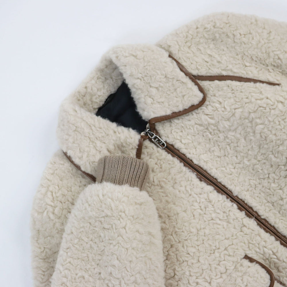 FENDI Blouson FW1163 Outer: 57% wool, Outer: 43% alpaca, Part: leather, Part: 100% wool, Lining: 100% cupra, Filling: 100% polyester Beige brown mens 46 Used Authentic