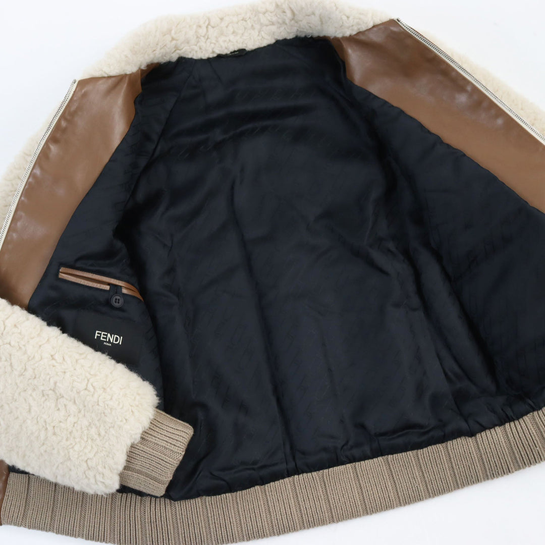 FENDI Blouson FW1163 Outer: 57% wool, Outer: 43% alpaca, Part: leather, Part: 100% wool, Lining: 100% cupra, Filling: 100% polyester Beige brown mens 46 Used Authentic