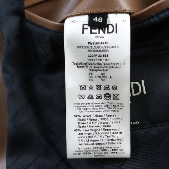 FENDI Blouson FW1163 Outer: 57% wool, Outer: 43% alpaca, Part: leather, Part: 100% wool, Lining: 100% cupra, Filling: 100% polyester Beige brown mens 46 Used Authentic