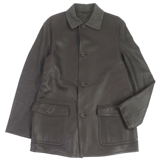 Ermenegildo Zegna leather jacket Outer: 100% leather, Lining: 50% cashmere, Lining: 50% wool Dark brown mens 48 Used Authentic