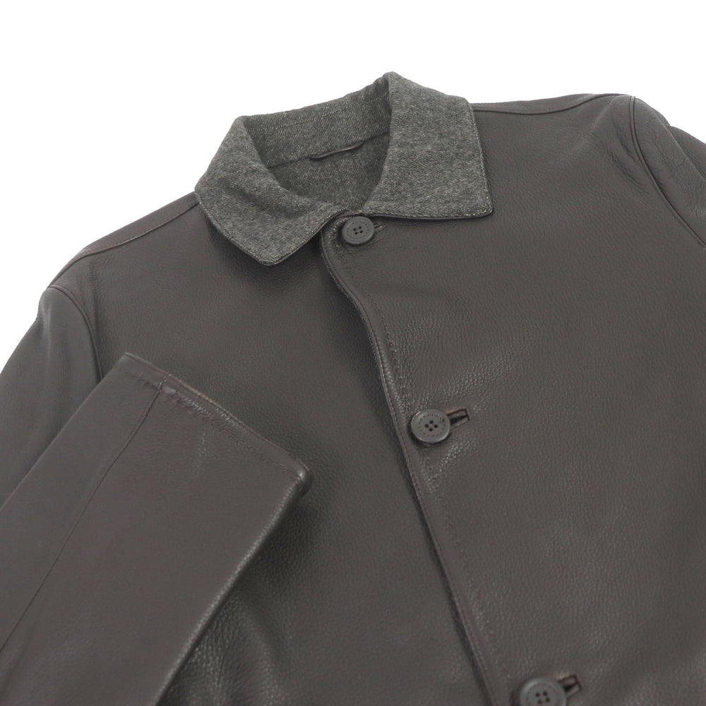 Ermenegildo Zegna leather jacket Outer: 100% leather, Lining: 50% cashmere, Lining: 50% wool Dark brown mens 48 Used Authentic