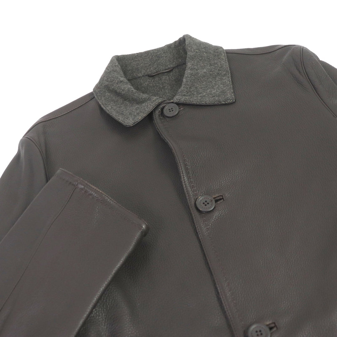Ermenegildo Zegna leather jacket Outer: 100% leather, Lining: 50% cashmere, Lining: 50% wool Dark brown mens 48 Used Authentic