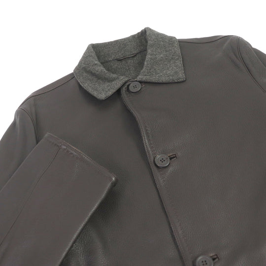 Ermenegildo Zegna leather jacket Outer: 100% leather, Lining: 50% cashmere, Lining: 50% wool Dark brown mens 48 Used Authentic