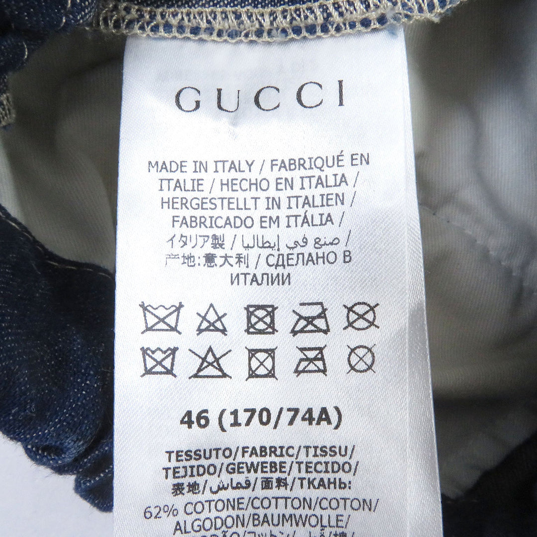 GUCCI Pants 626424 Main: 62% cotton, Main: 38% linen, Part: Cowhide Indigo blue mens 46 Used Authentic