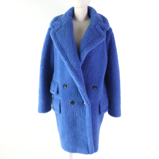 MAX MARA A line coat 101612966 Main: 62% alpaca, Main: 26% wool, Main: 12% silk, Lining: 100% viscose (rayon) blue Teddy bear Women 42 Used Authentic
