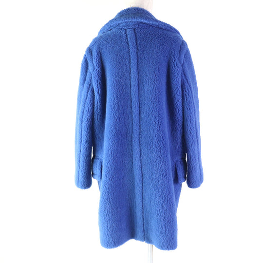 MAX MARA A line coat 101612966 Main: 62% alpaca, Main: 26% wool, Main: 12% silk, Lining: 100% viscose (rayon) blue Teddy bear Women 42 Used Authentic