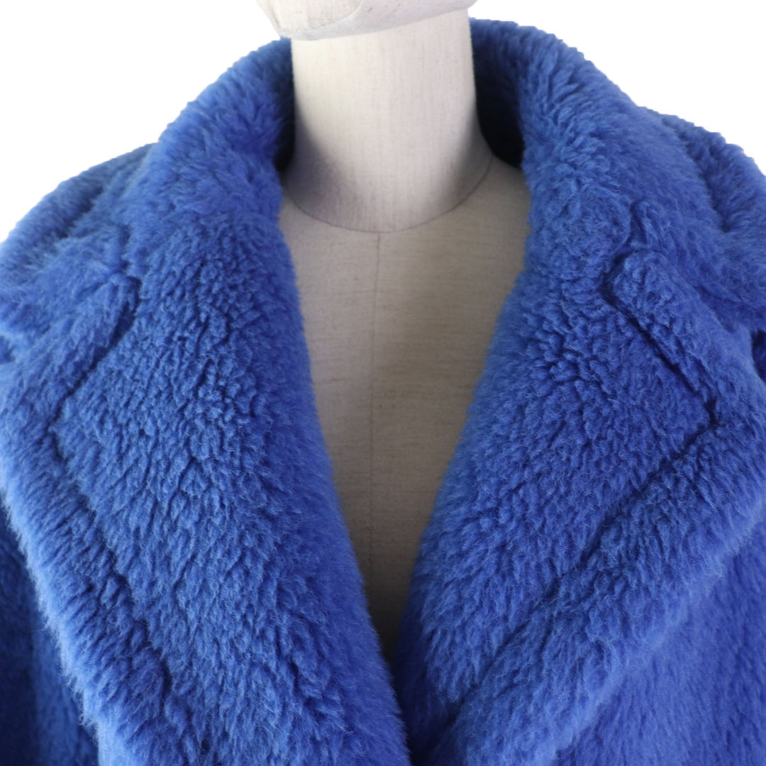 MAX MARA A line coat 101612966 Main: 62% alpaca, Main: 26% wool, Main: 12% silk, Lining: 100% viscose (rayon) blue Teddy bear Women 42 Used Authentic