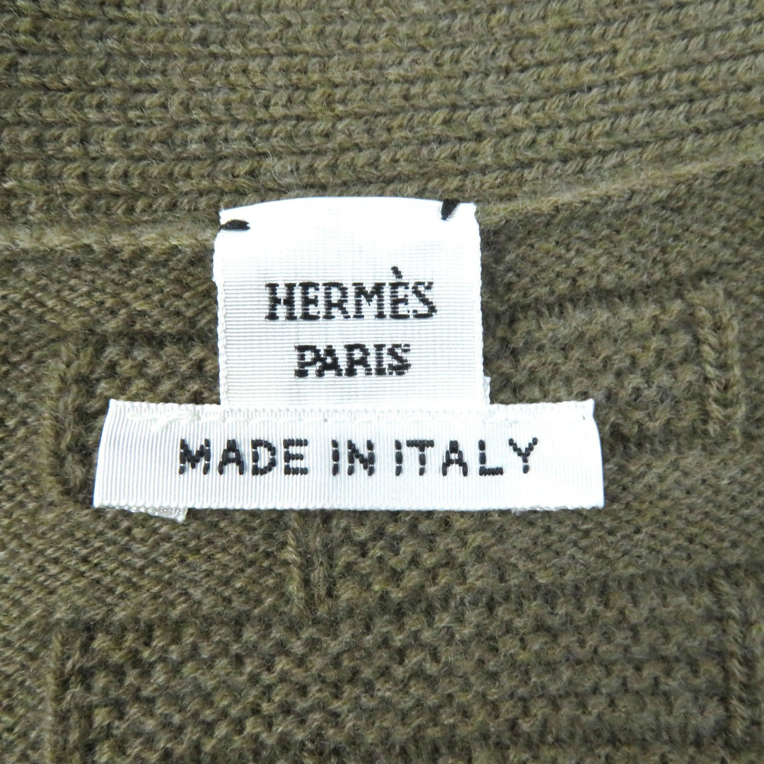 HERMES cardigan 2H2705DA Main: 100% wool khaki Women 38 Used Authentic