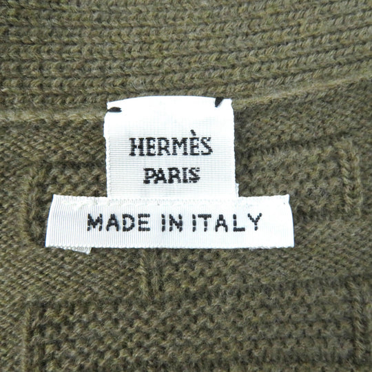 HERMES cardigan 2H2705DA Main: 100% wool khaki Women 38 Used Authentic