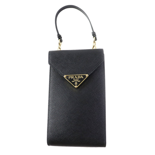PRADA Mobile phones and smartphone accessories 1BP050 Safiano leather black Saffiano leather mini bag Women Used Authentic