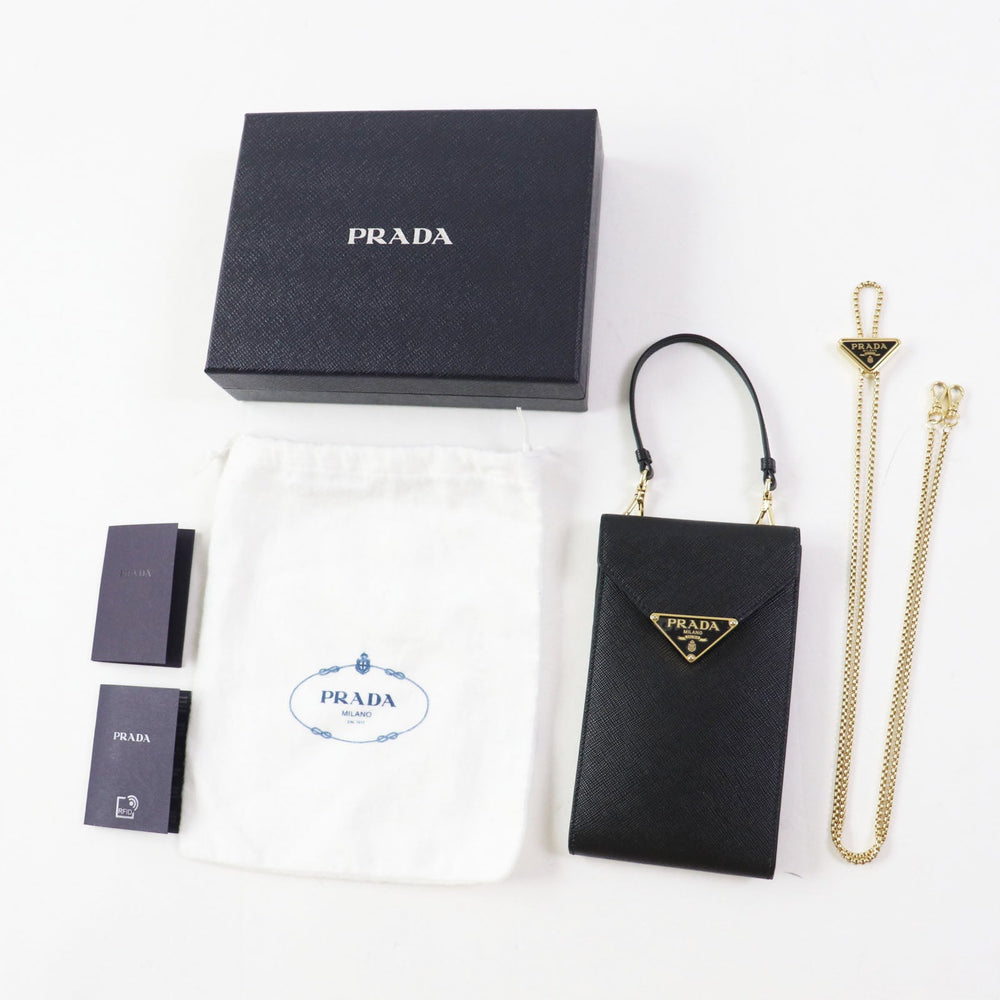 PRADA Mobile phones and smartphone accessories 1BP050 Safiano leather black Saffiano leather mini bag Women Used Authentic