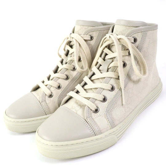 GUCCI High cut sneakers 426186 Main: Canvas, Part: Leather light beige Women 34.5 Used Authentic