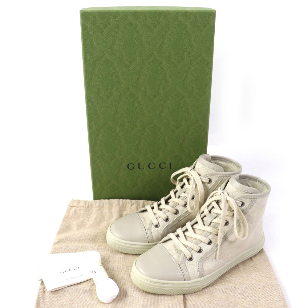 GUCCI High cut sneakers 426186 Main: Canvas, Part: Leather light beige Women 34.5 Used Authentic