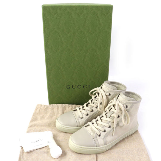 GUCCI High cut sneakers 426186 Main: Canvas, Part: Leather light beige Women 34.5 Used Authentic