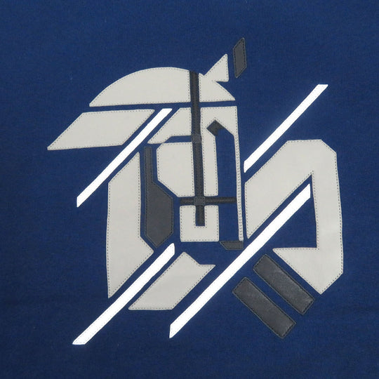 HERMES sweat Main: 100% cotton, Rib: 90% cotton, 10% polyurethane, Part: Sheep leather blue Chevaux en symmetry mens XL Used Authentic