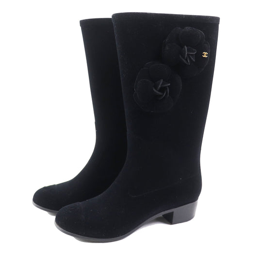 CHANEL boots Velor black Women 35 Used Authentic