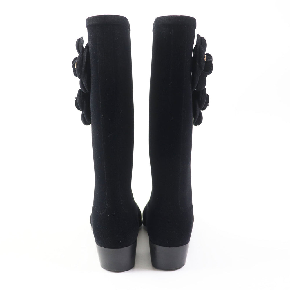 CHANEL boots Velor black Women 35 Used Authentic