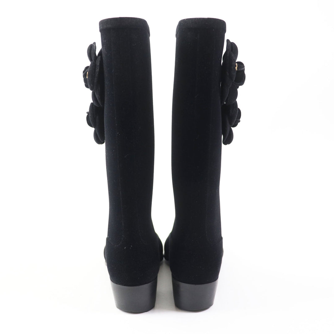 CHANEL boots Velor black Women 35 Used Authentic