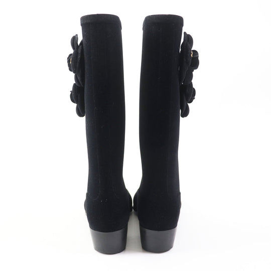 CHANEL boots Velor black Women 35 Used Authentic