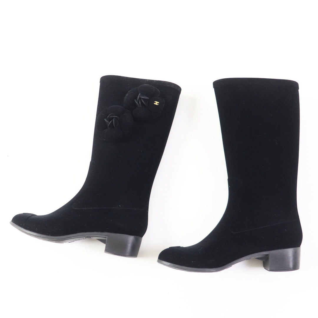 CHANEL boots Velor black Women 35 Used Authentic
