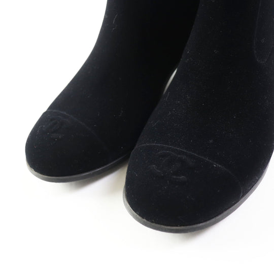 CHANEL boots Velor black Women 35 Used Authentic