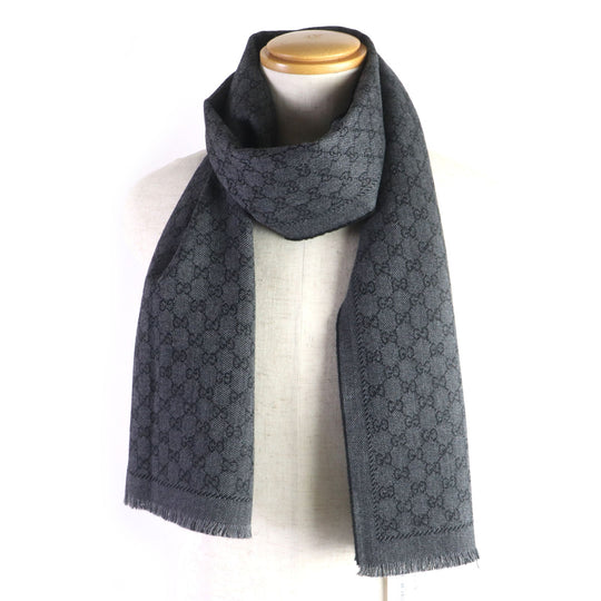 GUCCI Scarf 402093 Main: 100% wool Gray black mens Used Authentic
