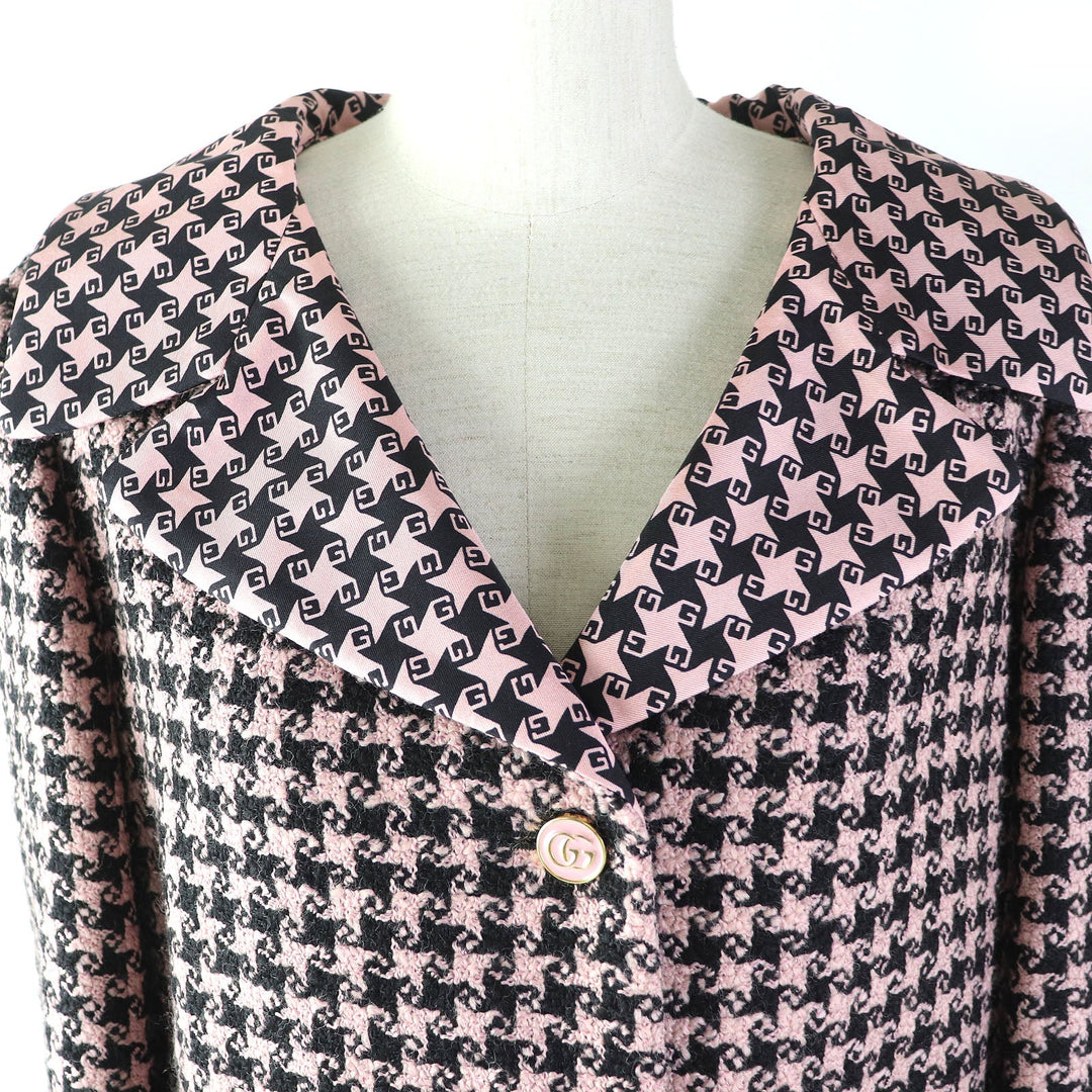 GUCCI tailored jacket 674323 Main: 90% wool, Main: 10% polyamide (nylon), Lining: 100% silk Pink black Women 40 Used Authentic