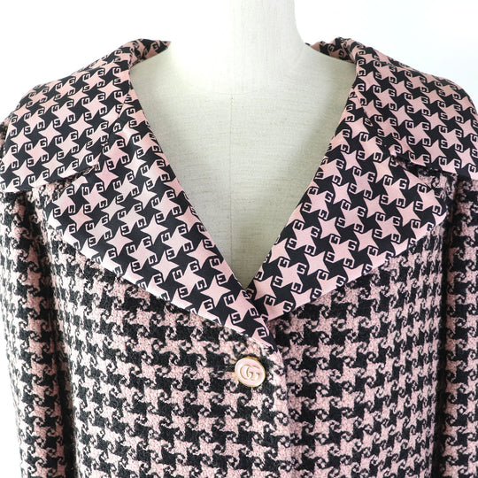 GUCCI tailored jacket 674323 Main: 90% wool, Main: 10% polyamide (nylon), Lining: 100% silk Pink black Women 40 Used Authentic