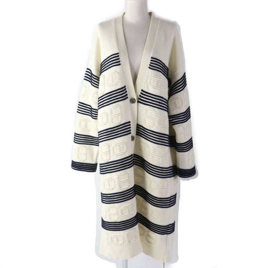HERMES cardigan 3E2102D2 Main: 64% cashmere, Main: 36% cotton Ivory navy Women 38 Used Authentic