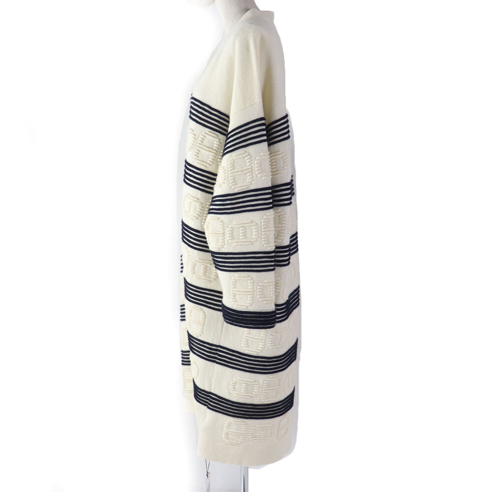 HERMES cardigan 3E2102D2 Main: 64% cashmere, Main: 36% cotton Ivory navy Women 38 Used Authentic