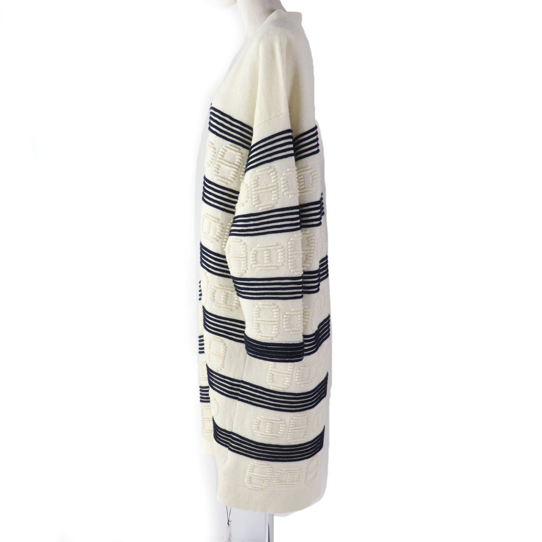 HERMES cardigan 3E2102D2 Main: 64% cashmere, Main: 36% cotton Ivory navy Women 38 Used Authentic