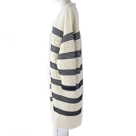 HERMES cardigan 3E2102D2 Main: 64% cashmere, Main: 36% cotton Ivory navy Women 38 Used Authentic
