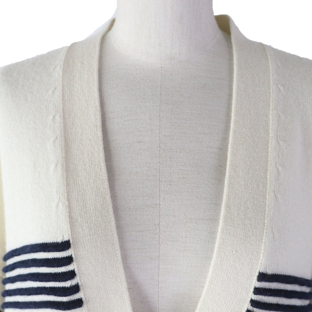 HERMES cardigan 3E2102D2 Main: 64% cashmere, Main: 36% cotton Ivory navy Women 38 Used Authentic