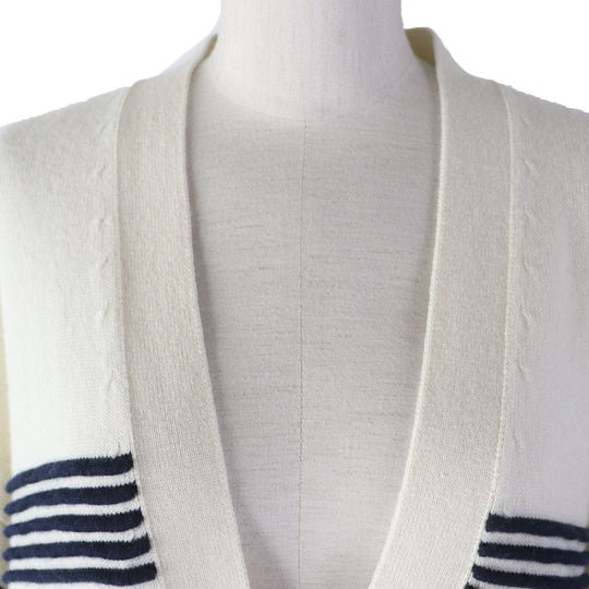 HERMES cardigan 3E2102D2 Main: 64% cashmere, Main: 36% cotton Ivory navy Women 38 Used Authentic
