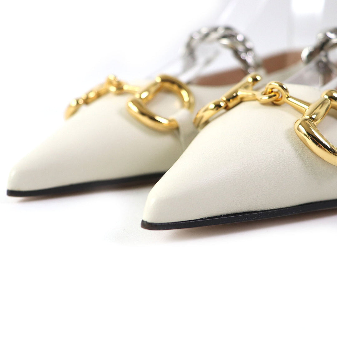 GUCCI pumps 621161 Main: Leather Ivory Women 35 1/2 Used Authentic