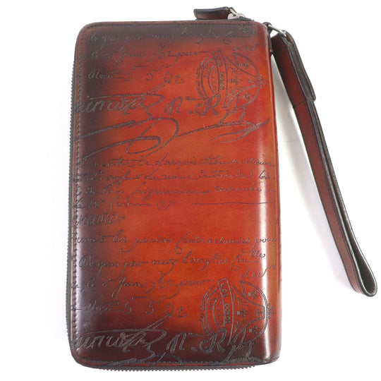 Berluti Long Wallet Purse Main: Leather Brown mens Used Authentic