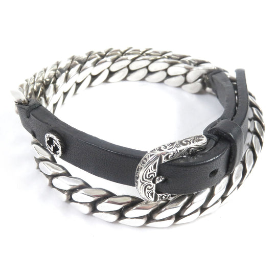 GUCCI bracelet Main: AG925, Main: Leather Silver black mens Used Authentic