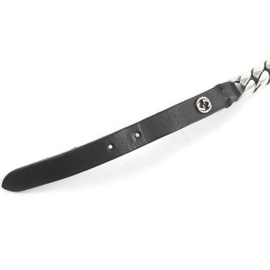 GUCCI bracelet Main: AG925, Main: Leather Silver black mens Used Authentic