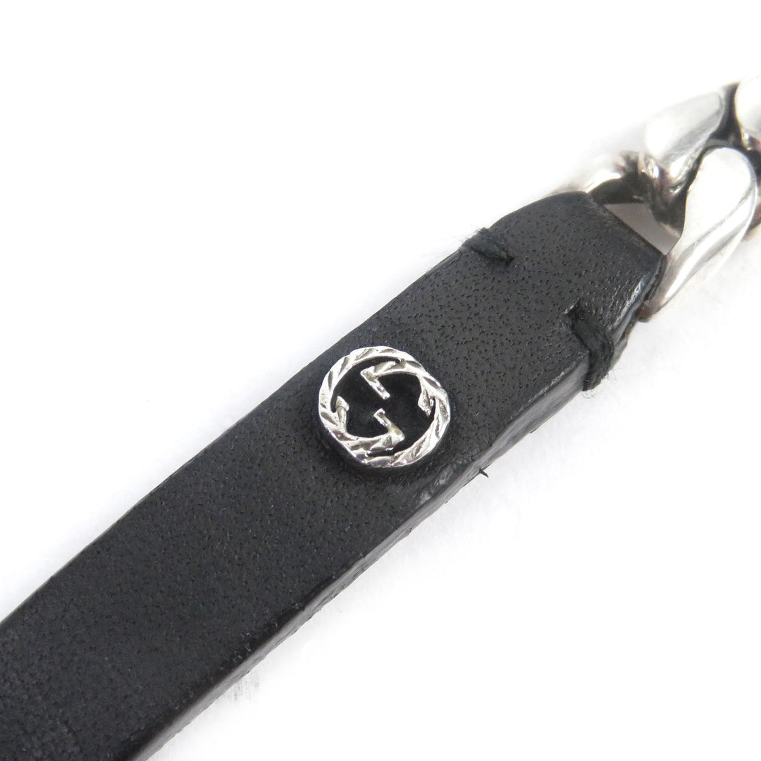 GUCCI bracelet Main: AG925, Main: Leather Silver black mens Used Authentic