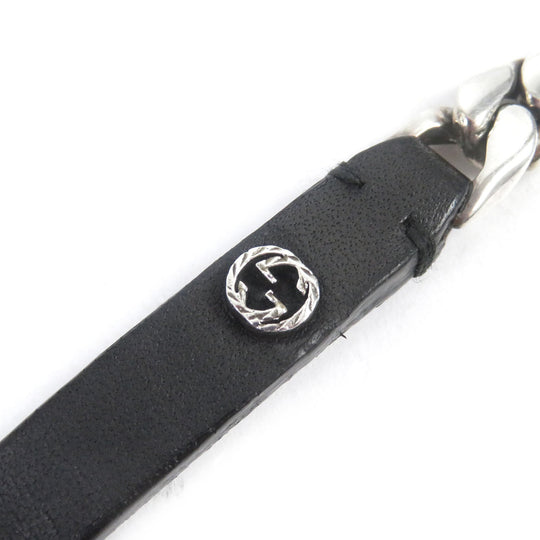 GUCCI bracelet Main: AG925, Main: Leather Silver black mens Used Authentic