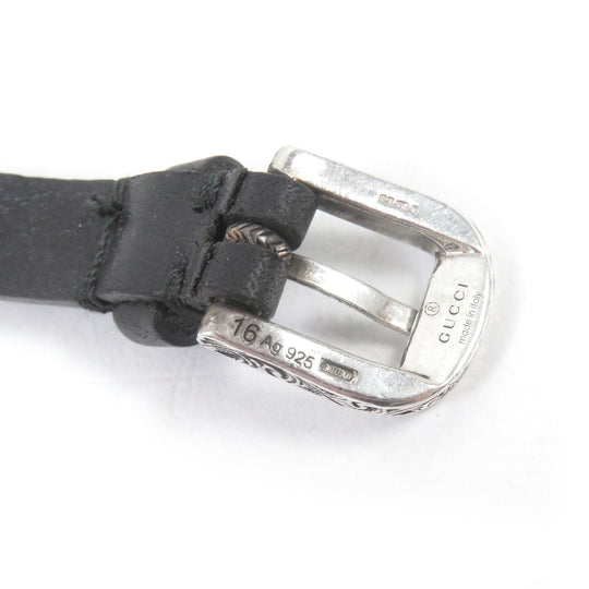 GUCCI bracelet Main: AG925, Main: Leather Silver black mens Used Authentic