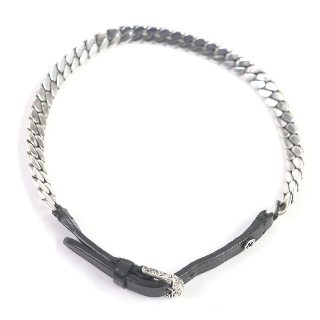 GUCCI bracelet Main: AG925, Main: Leather Silver black mens Used Authentic