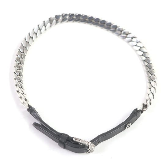 GUCCI bracelet Main: AG925, Main: Leather Silver black mens Used Authentic