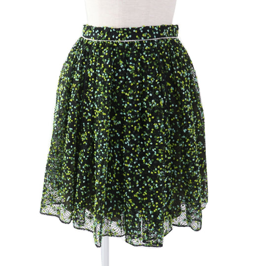 FENDI flare skirt FQ6560 Outer: 50% nylon, Outer: 50% acrylic, Lining: 100% silk Black green Women 36 Used Authentic