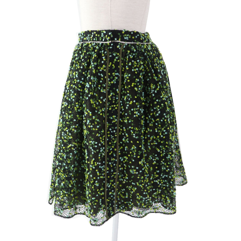 FENDI flare skirt FQ6560 Outer: 50% nylon, Outer: 50% acrylic, Lining: 100% silk Black green Women 36 Used Authentic