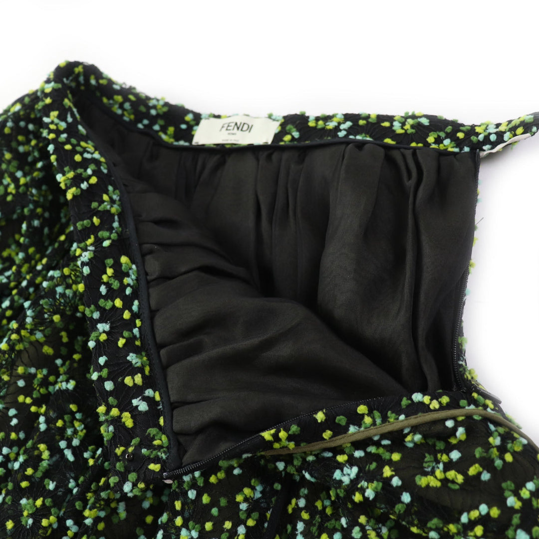 FENDI flare skirt FQ6560 Outer: 50% nylon, Outer: 50% acrylic, Lining: 100% silk Black green Women 36 Used Authentic