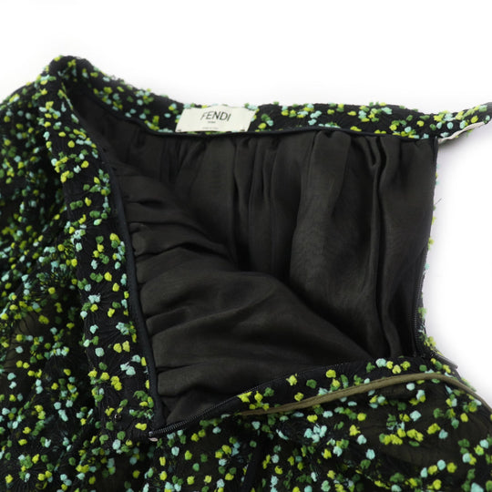 FENDI flare skirt FQ6560 Outer: 50% nylon, Outer: 50% acrylic, Lining: 100% silk Black green Women 36 Used Authentic
